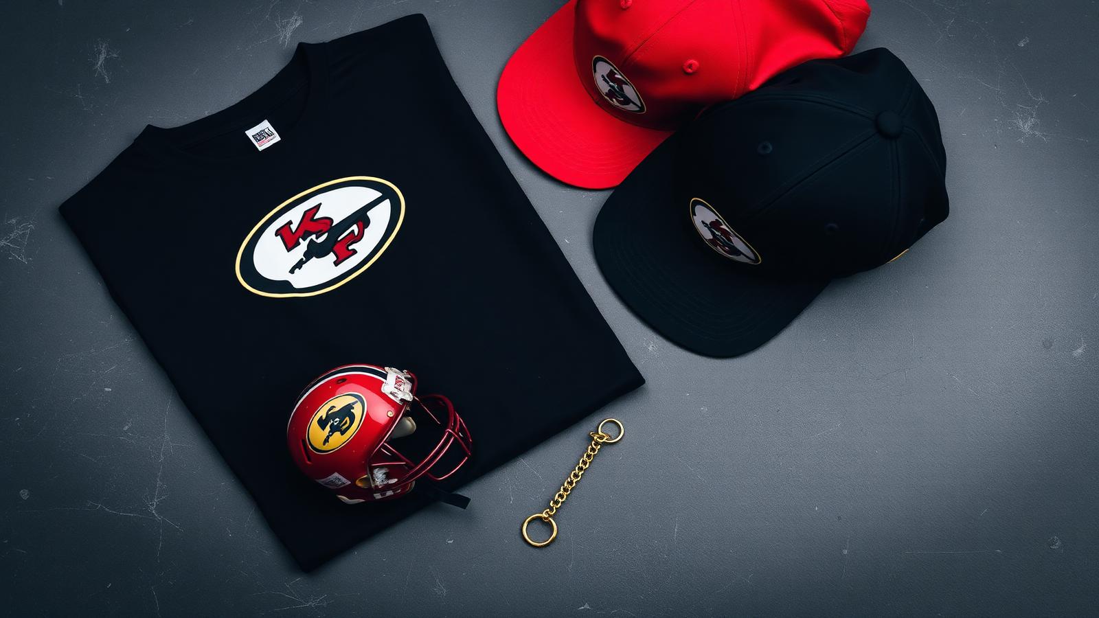 Produtos oficiais do Bullcaners: camiseta, boné, mini capacete e chaveiro